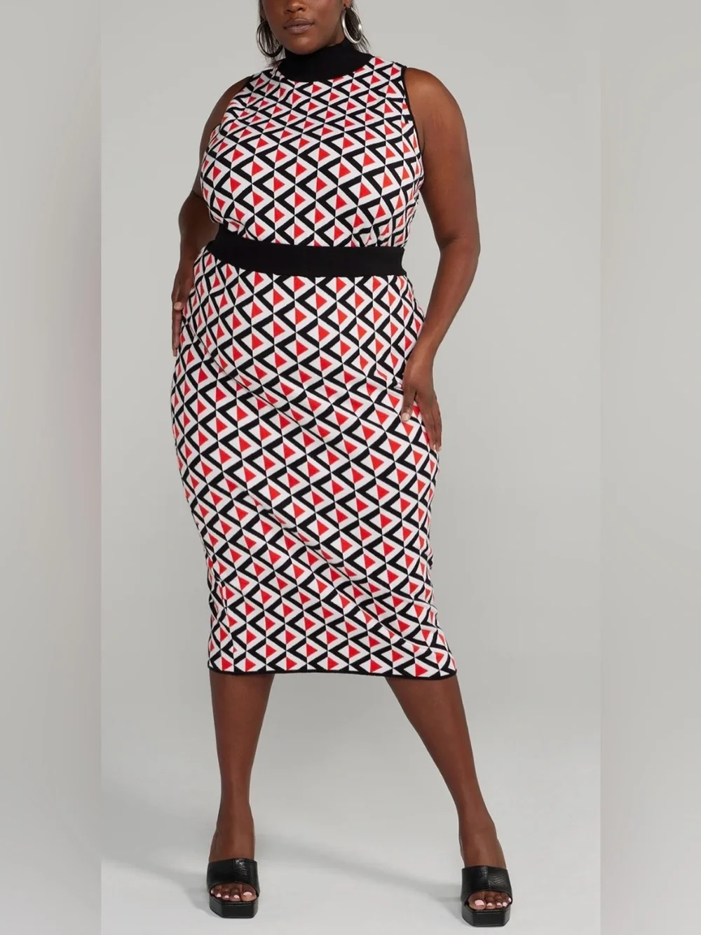 NWT fashion 2 figure Geometric Print Sleeveless knit skirt two piece set size 2X